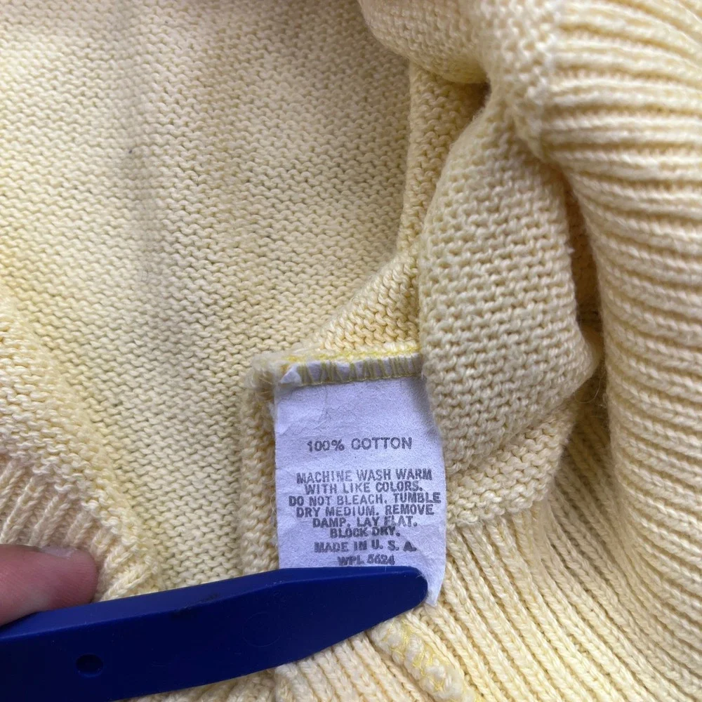 VTG Pinnacle Cotton V-Neck Sweater‎ Classic Knitwear Soft Yellow Pullover Sz M